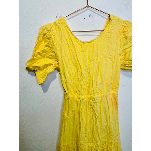 LOVE WHIT Yellow 100% Cotton Tie Back Crewneck Short Sleeve Flowy Midi Dress S - Picture 9 of 12